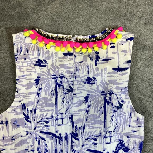 Lily Pulitzer Dress NWT Size 0 Purple Palm Print Pom Pom Trim Neckline - Picture 7 of 11